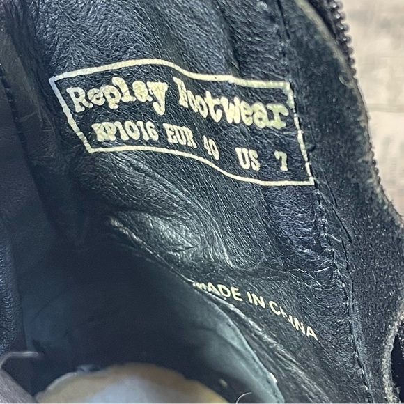 Replay Ankle Boots Zip Side Leather & Denim Deconstructed Biker Boots - Picture 11 of 13